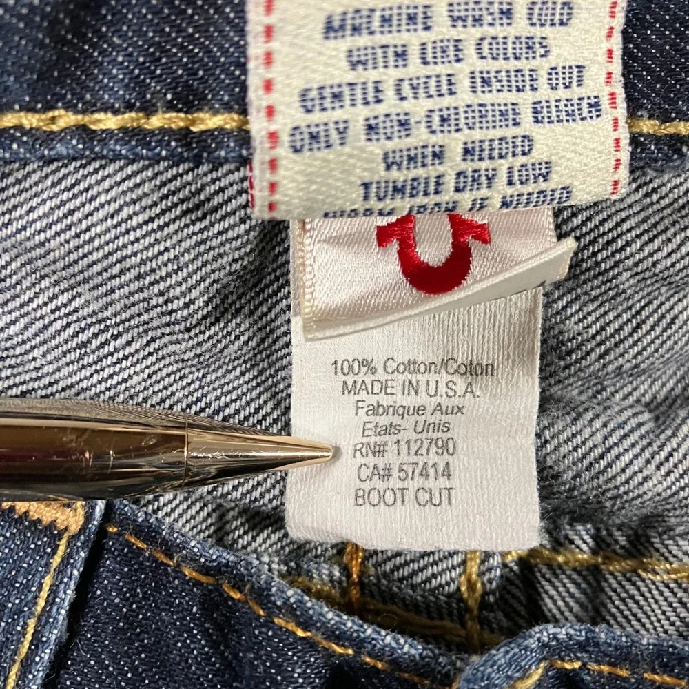 VTG True Religion Bootcut Jeans Men 31 Blue Logo Flap Pocket USA Fit‎ 32x28